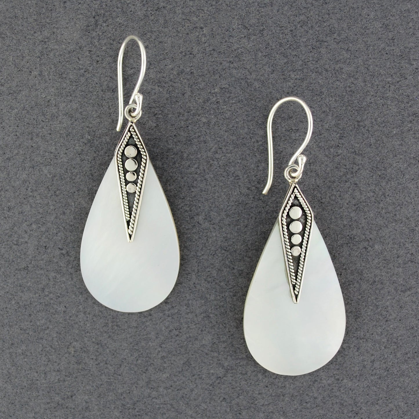 Mother of Pearl Teardrop with Dot Center Earrings