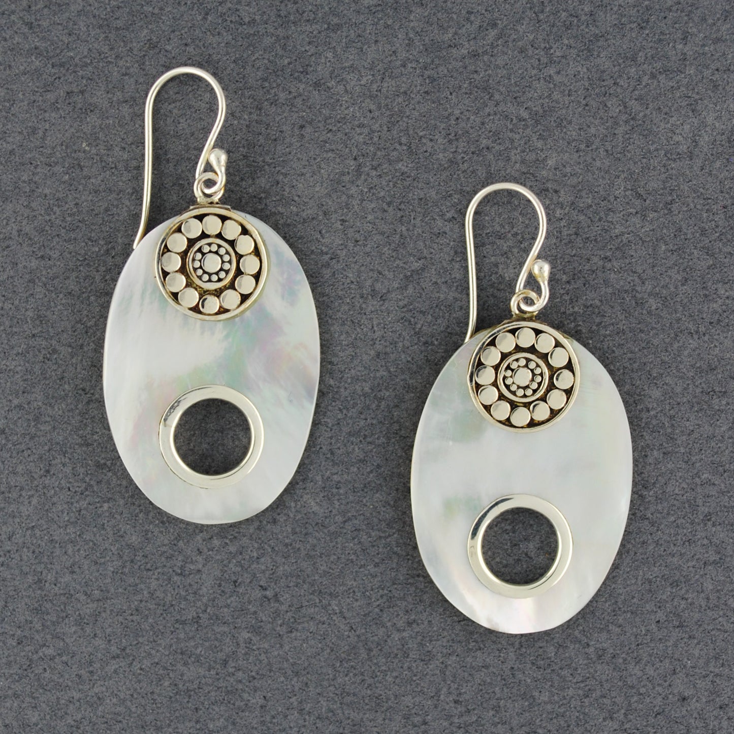 Mother of Pearl Oval Dots in Circle Earrings