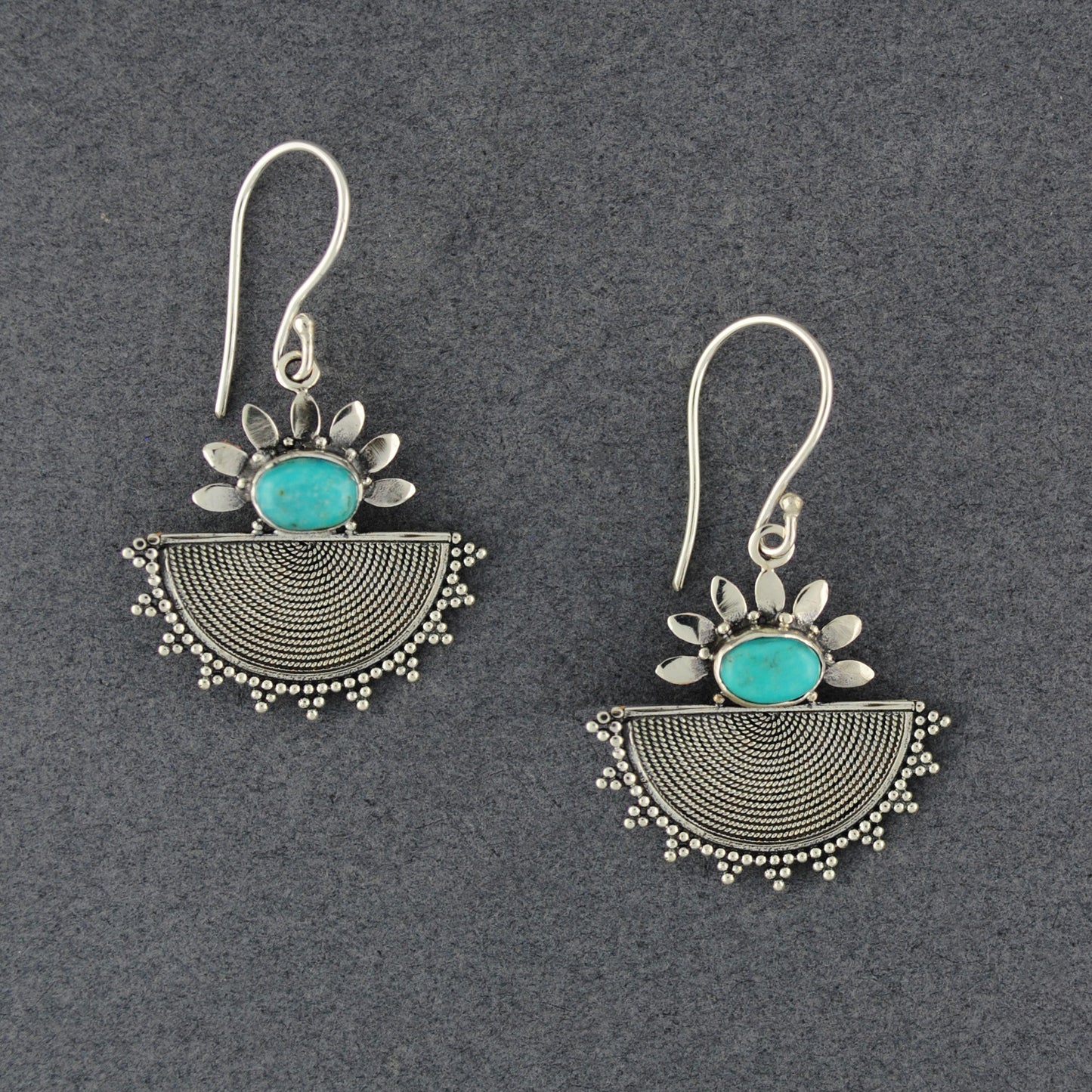 Turquoise Floral Fan Earrings