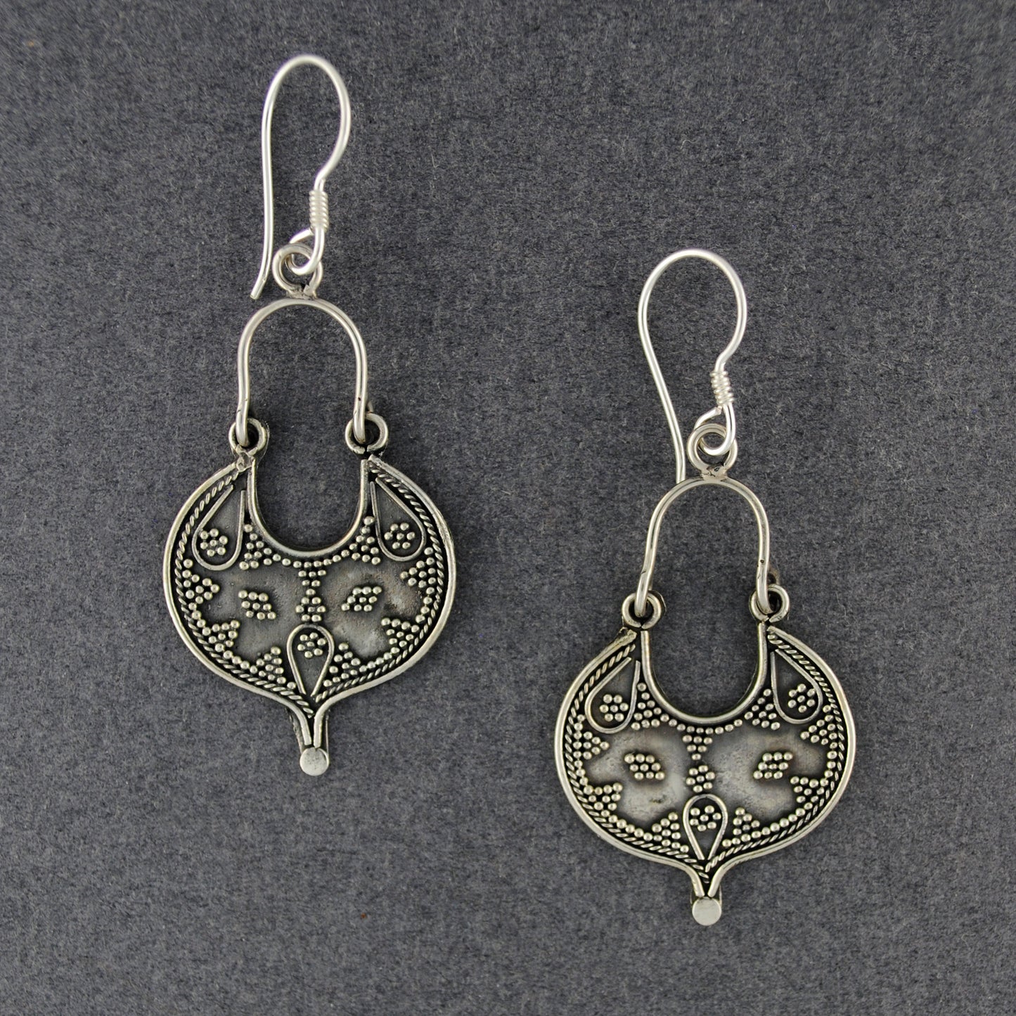 Sterling Silver Antiqued Dotted Drop Earrings
