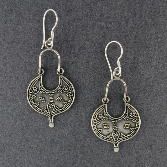 Sterling Silver Antiqued Dotted Drop Earrings