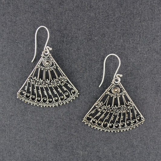 Sterling Silver Ornate Fan Earrings