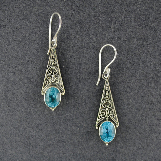 Blue Topaz Ornate Drop Earrings