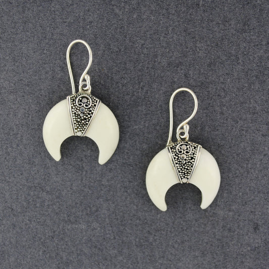 Bone Crescent Moon Dotted Earrings