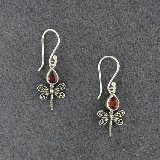 Garnet Dragonfly Earrings