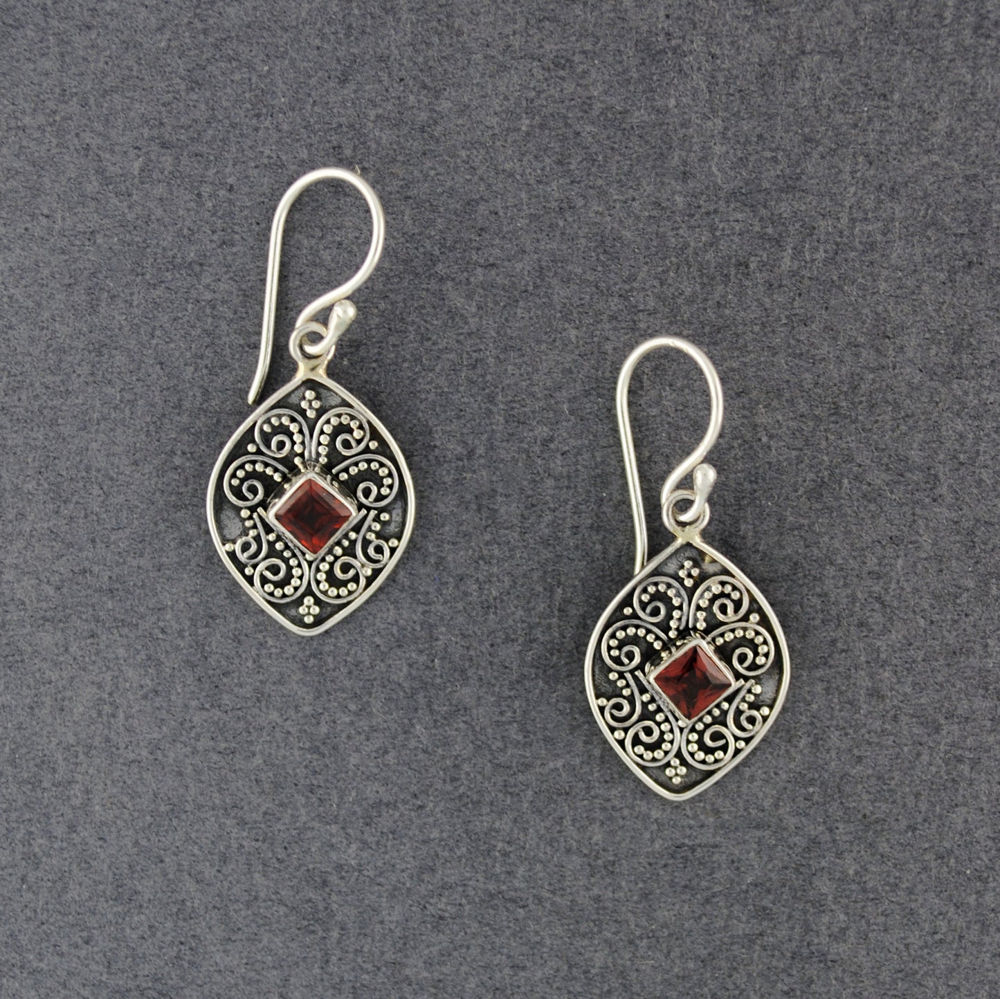 Garnet Antiqued Swirls Earrings