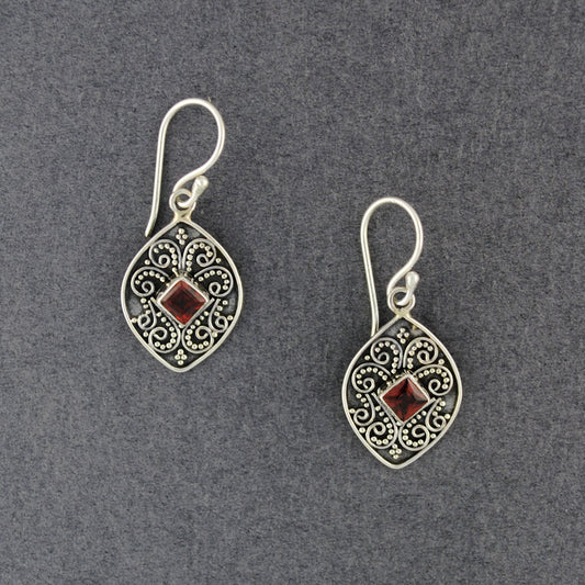 Garnet Antiqued Swirls Earrings