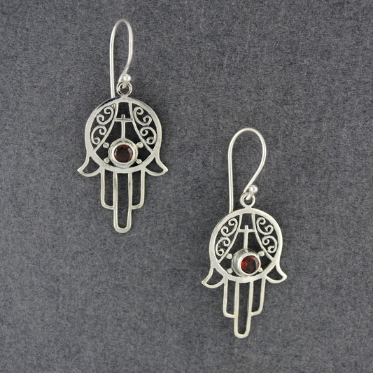 Garnet Hamsa Earrings