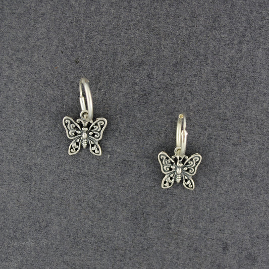 Sterling Silver Butterfly Hoop Earrings