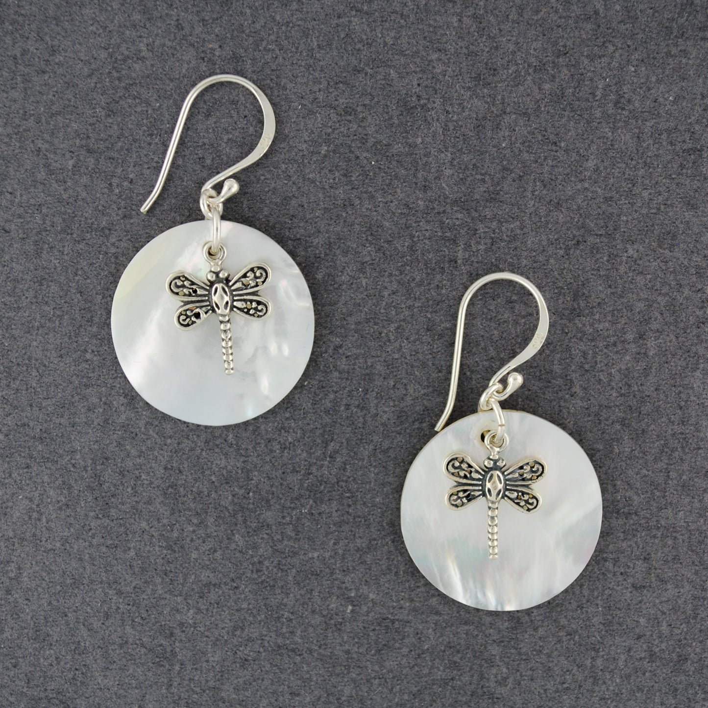 Mother of Pearl Small Circle with Dragonfly Earrings