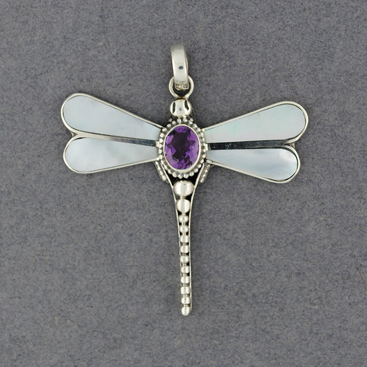 Mother of Pearl & Amethyst Dragonfly Pendant