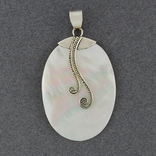 Mother of Pearl Oval Antique Dotted Swirls Pendant