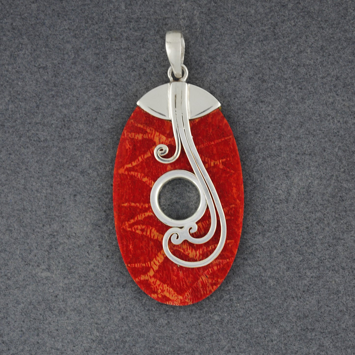 Coral Open Oval With Swirls Pendant