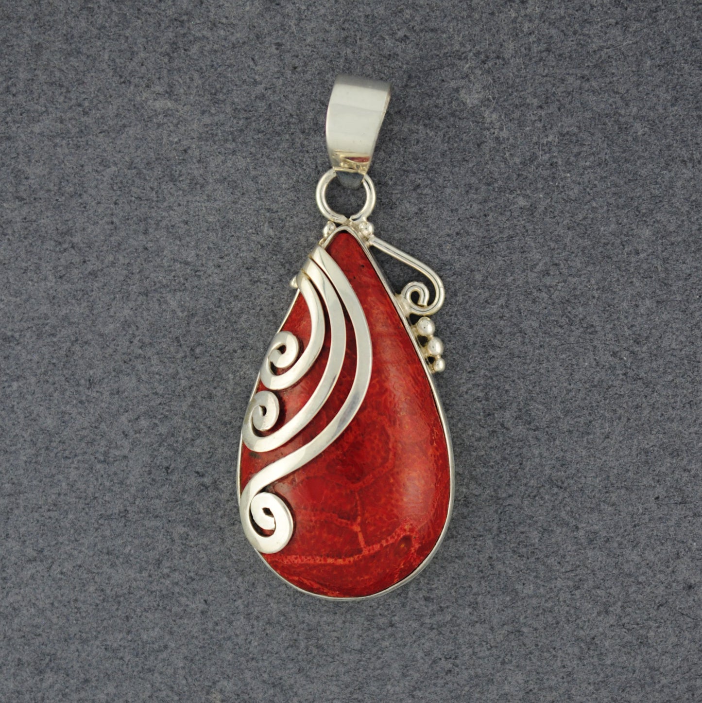 Coral Teardrop With Thick Spirals Pendant