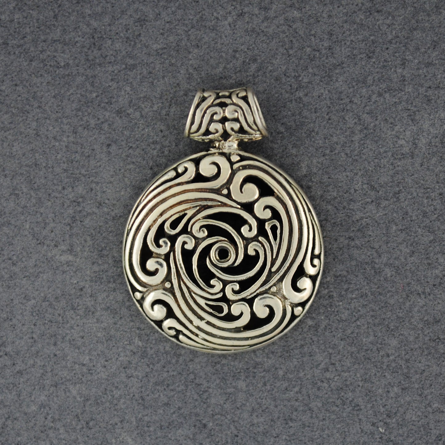 Sterling Silver Waves in Circle Pendant