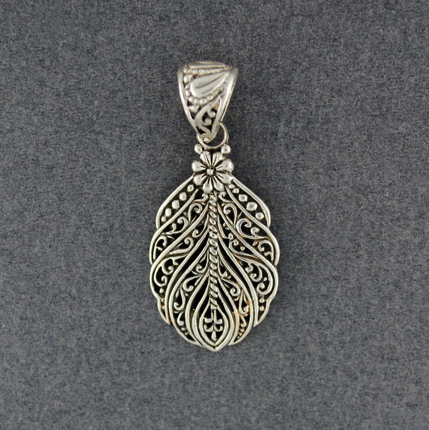 Sterling Silver Ornate Feather Pendant