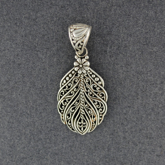 Sterling Silver Ornate Feather Pendant