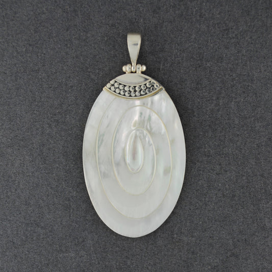 Mother of Pearl Large Oval Carved Spiral Pendant