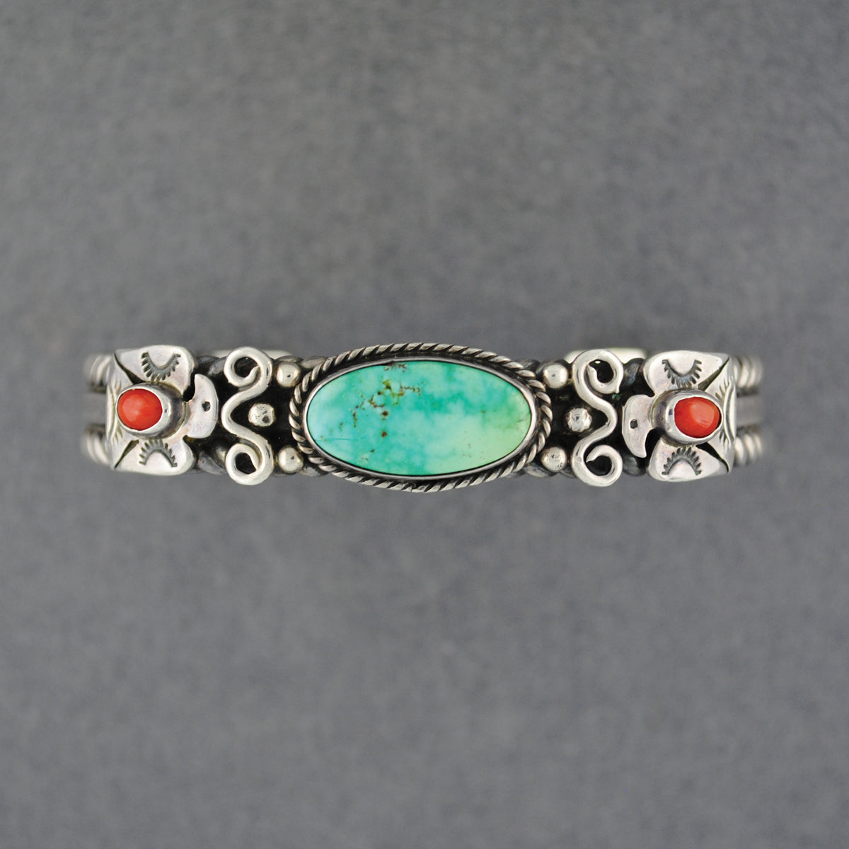 Thunderbird Turquoise & Coral Cuff Bracelet - Derrik Gordan - Navajo