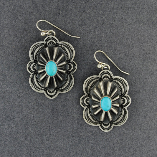 Elgin Tom Concho Turquoise Earrings - Navajo