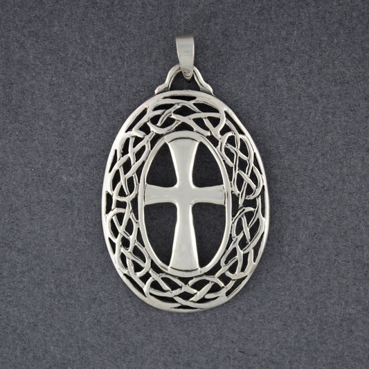 Sterling Silver Cross with Woven Border Pendant