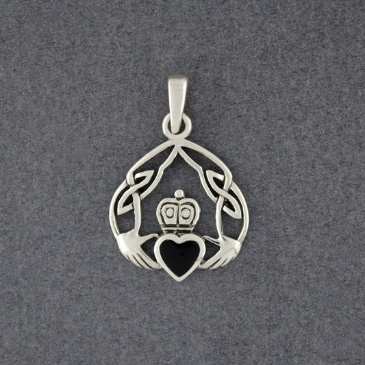 Sterling Silver Onyx Claddagh Pendant