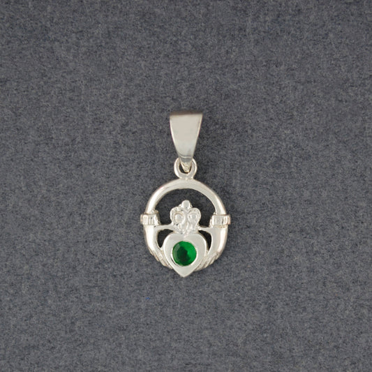 Sterling Silver Claddagh with Green Crystal Pendant