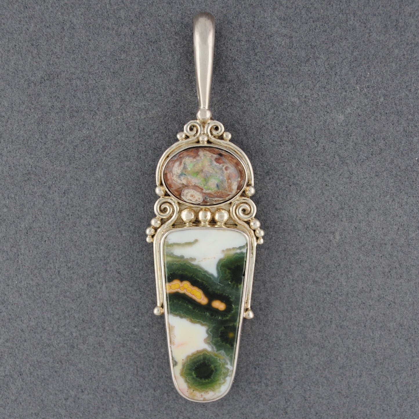 Sterling Silver Ocean Jasper & Opal Estate Pendant