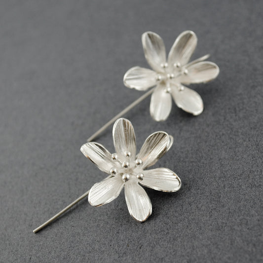 Hill Tribe Silver Brushed Flower Earrings