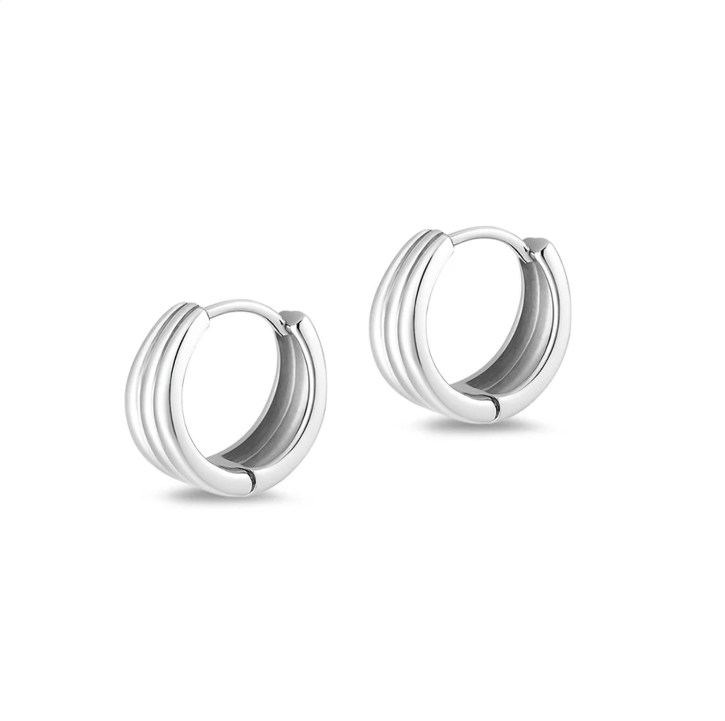 Sterling Silver Lined Huggie Earrings
