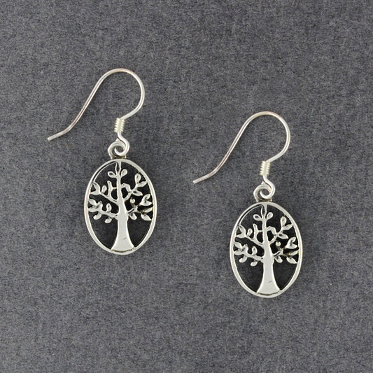 Sterling Silver Oval Tree of Life Earrings