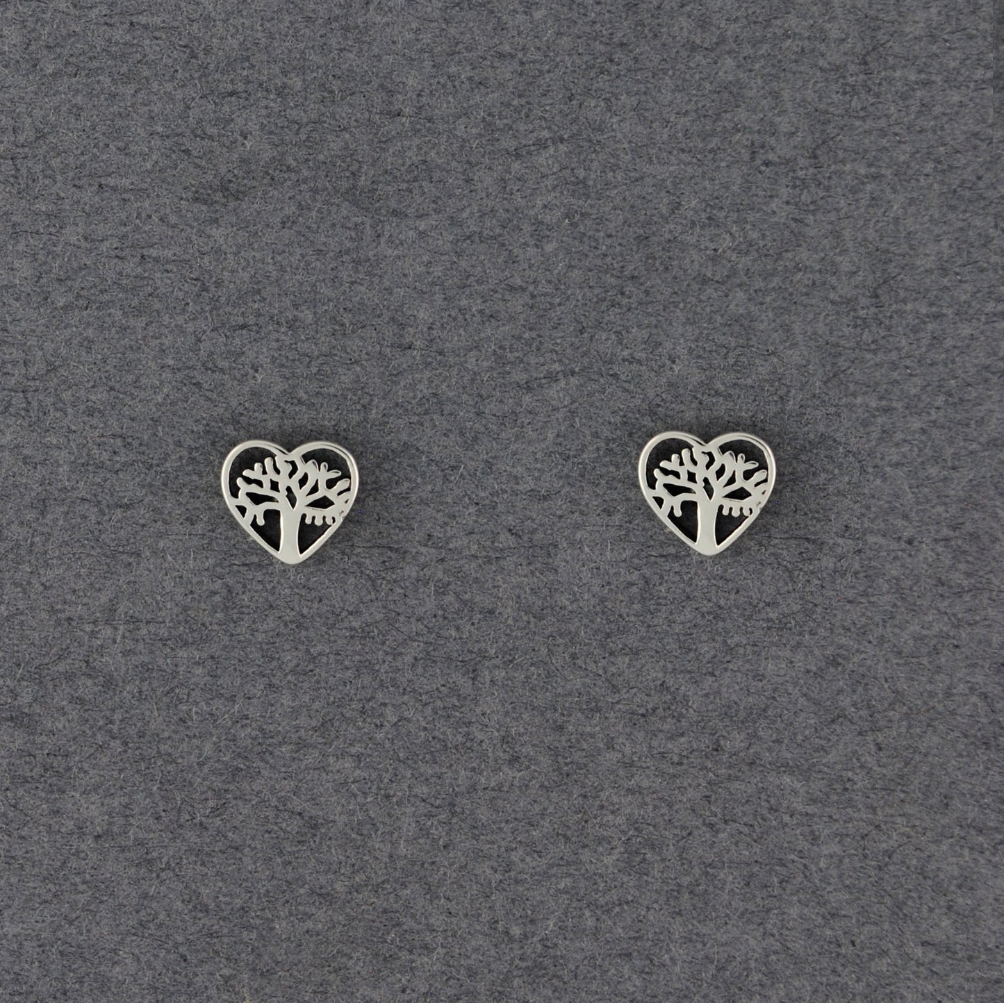 Sterling Silver Tree of Life Heart Stud Earrings