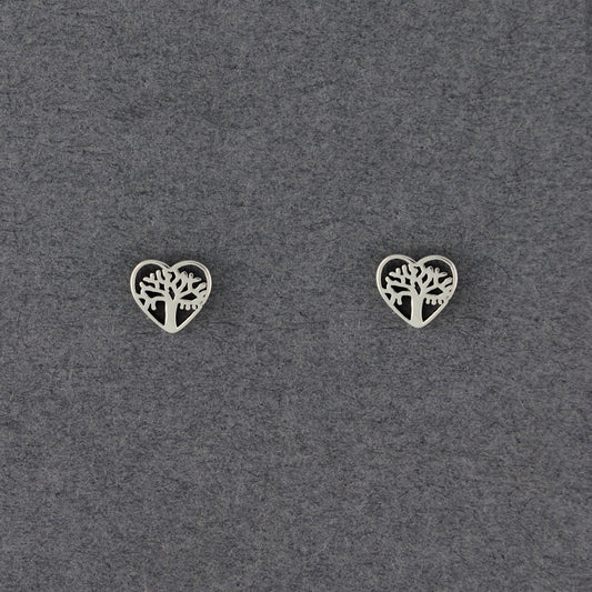 Sterling Silver Tree of Life Heart Stud Earrings