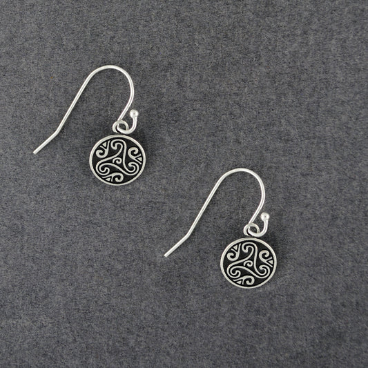 Sterling Silver Triskelion Disc Earrings
