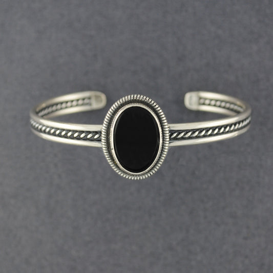 Sterling Silver Onyx Twisted Detailed Cuff Bracelet