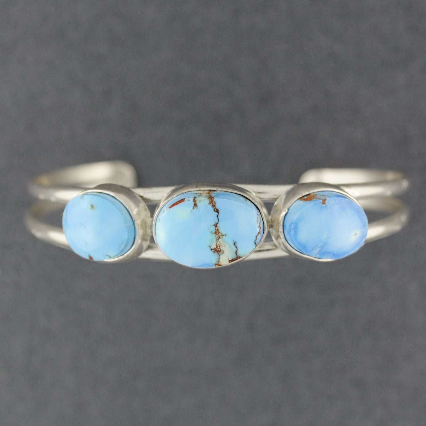 Sterling Silver Golden Hill Turquoise 3 Stone Cuff Bracelet