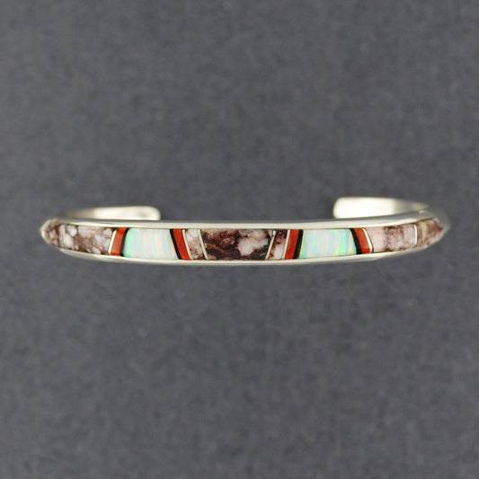 Sterling Silver Wild Horse Turquoise Inlay Cuff Bracelet