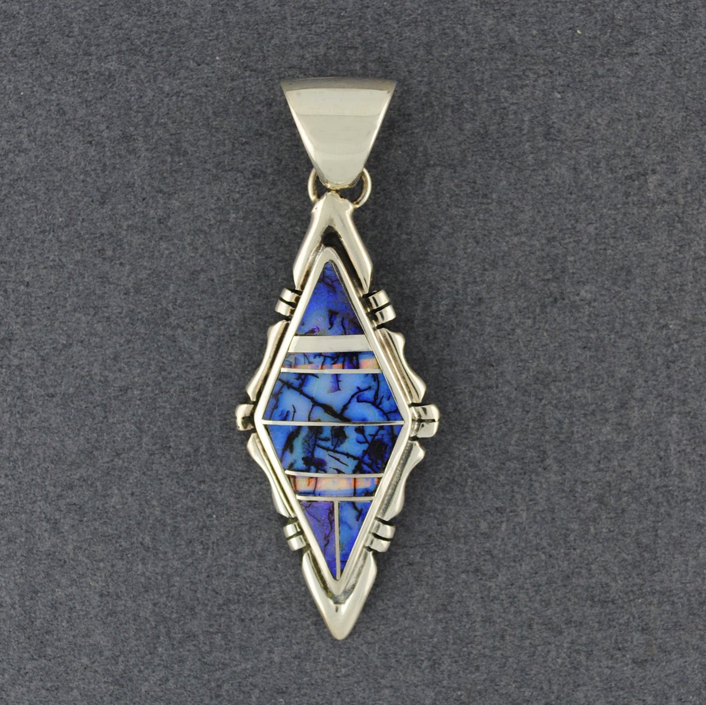 Sterling Silver Spider Web Opal Diamond Pendant