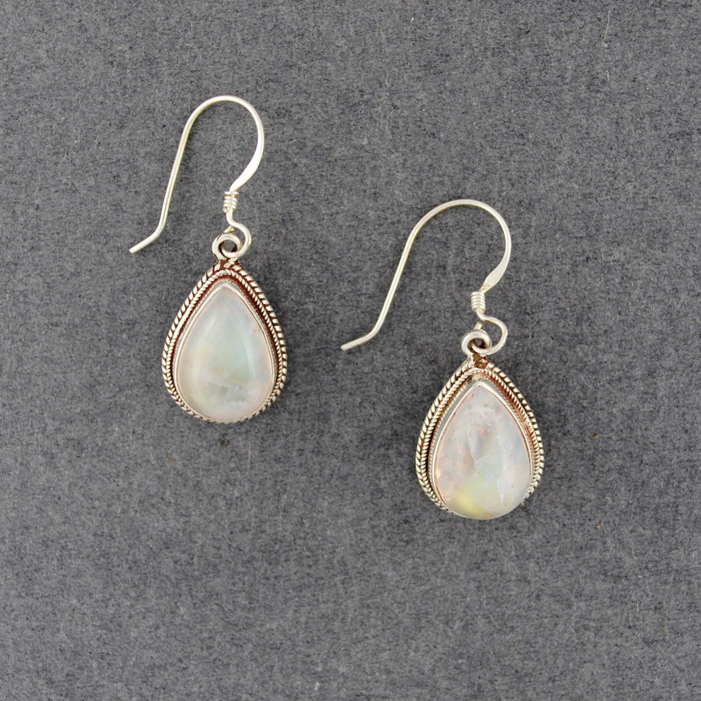 Sterling Silver Rainbow Moonstone Teardrop Earrings