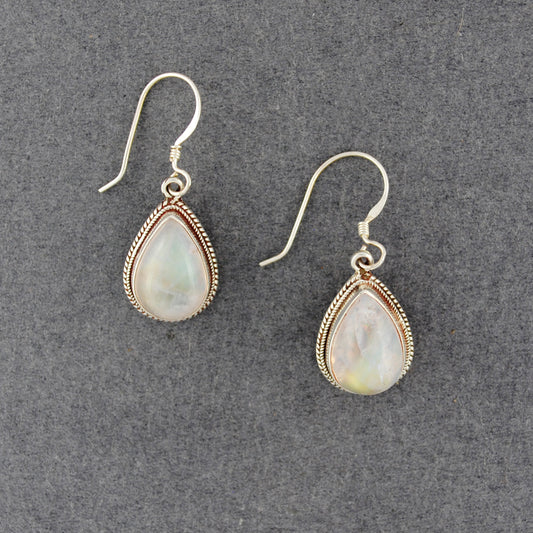 Sterling Silver Rainbow Moonstone Teardrop Earrings