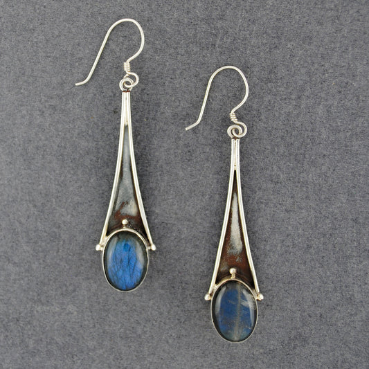Sterling Silver Labradorite Long Drop Earrings