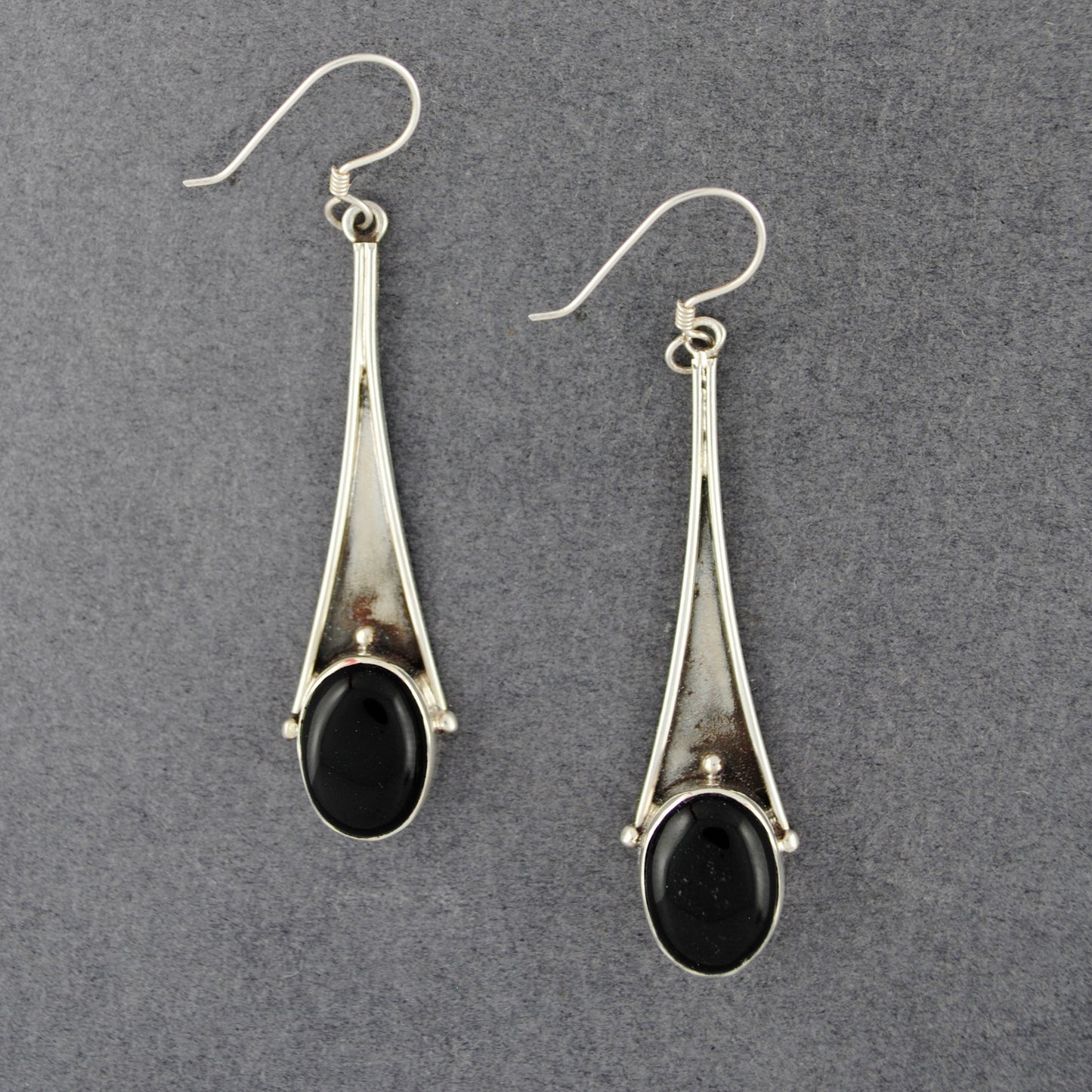 Sterling Silver Obsidian Long Drop Earrings