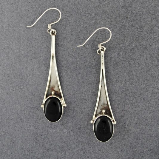 Sterling Silver Obsidian Long Drop Earrings