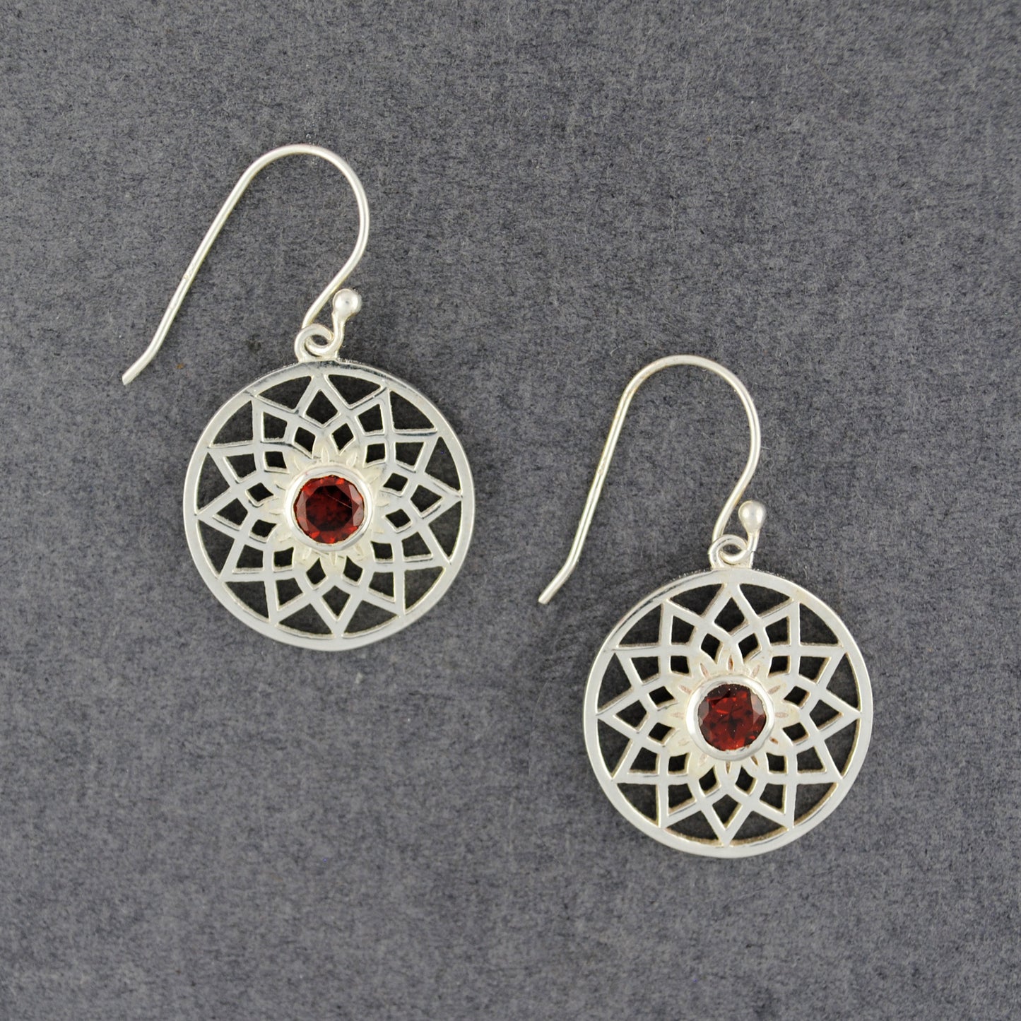 Sterling Silver Garnet Mandala Earrings
