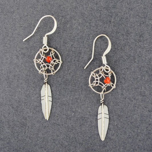 Sterling Silver Coral Dreamcatcher Earrings