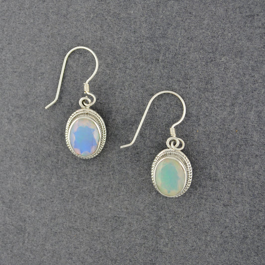 Sterling Silver Opal Oval Earrings