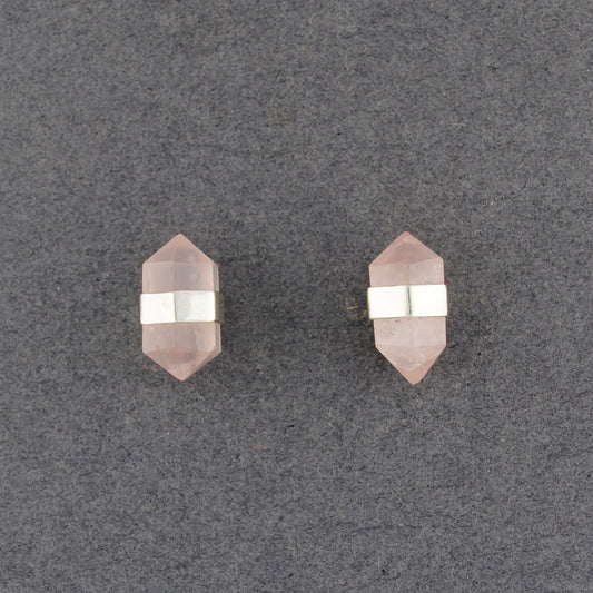 Sterling Silver Rose Quartz Point Stud Earrings