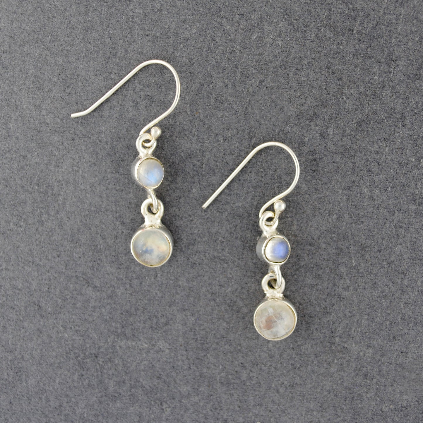 Sterling Silver Rainbow Moonstone Circle Dangle Earrings