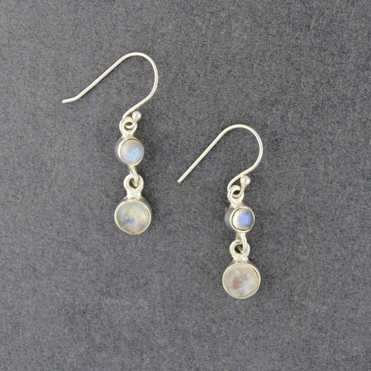 Sterling Silver Rainbow Moonstone Circle Dangle Earrings