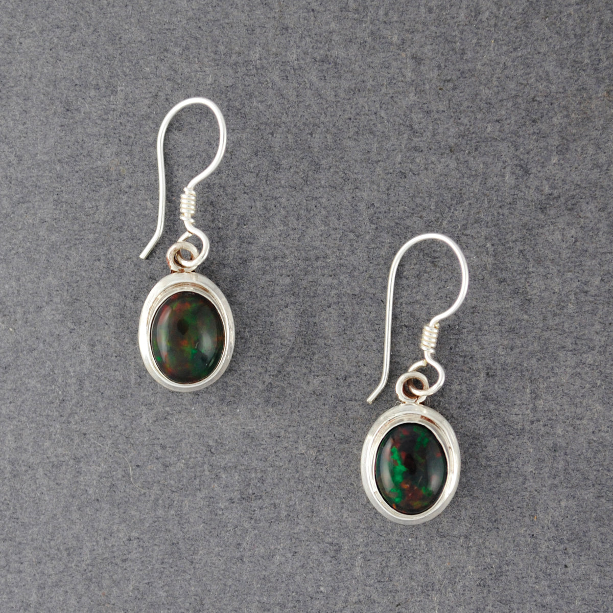 Sterling Silver Opal Oval Earrings